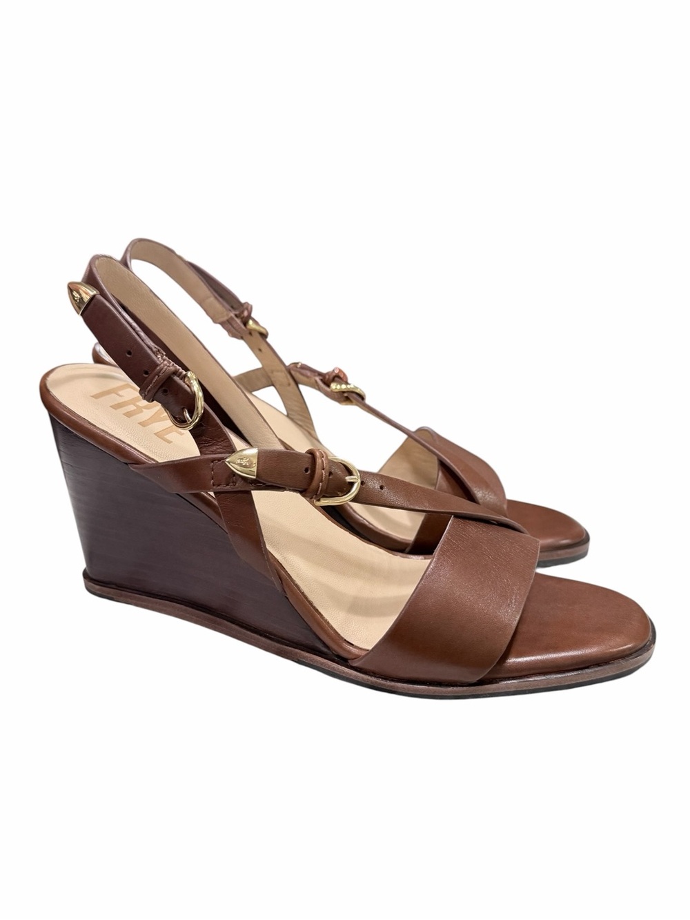 FRYE Rachel Buckle Wedge Heel Sandal in Cinnamon Size 8 - Picture 9 of 11